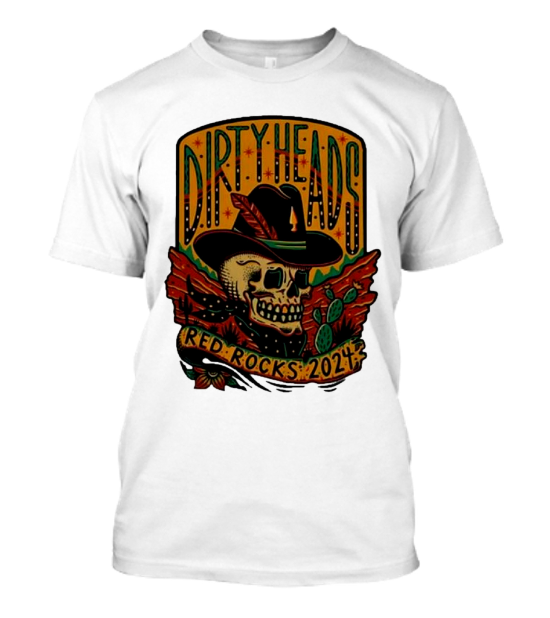 DIRTY HEADS Red Rocks 2024 Skull Cactus Desert Scene T-Shirt