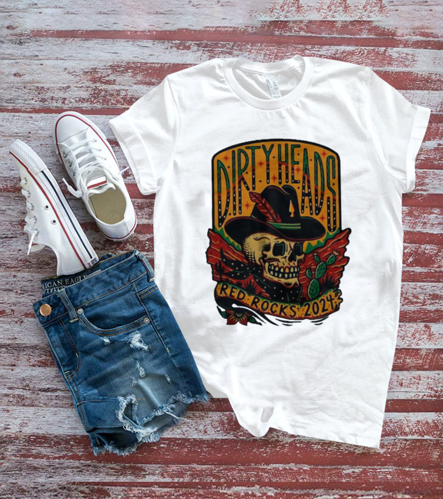 DIRTY HEADS Red Rocks 2024 Skull Cactus Desert Scene T-Shirt