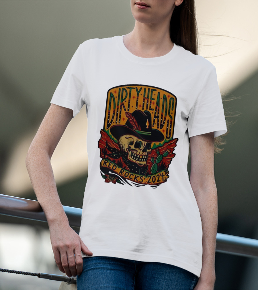 DIRTY HEADS Red Rocks 2024 Skull Cactus Desert Scene T-Shirt