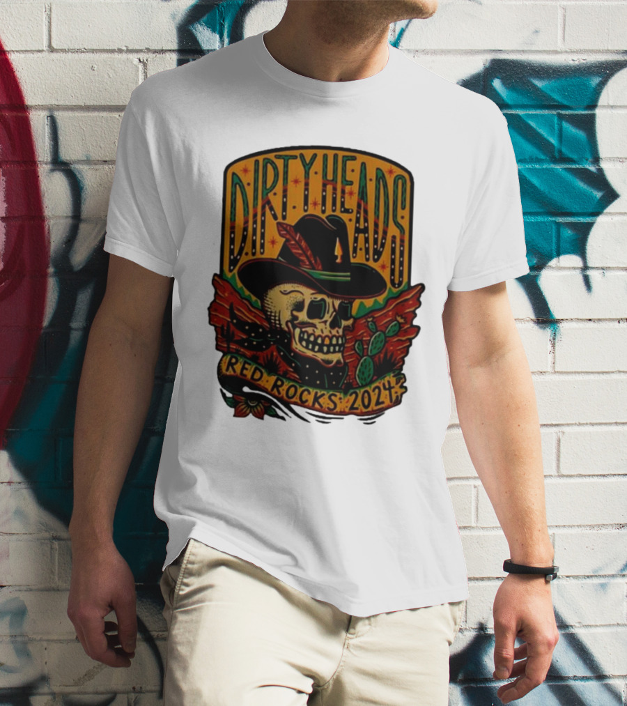 DIRTY HEADS Red Rocks 2024 Skull Cactus Desert Scene T-Shirt