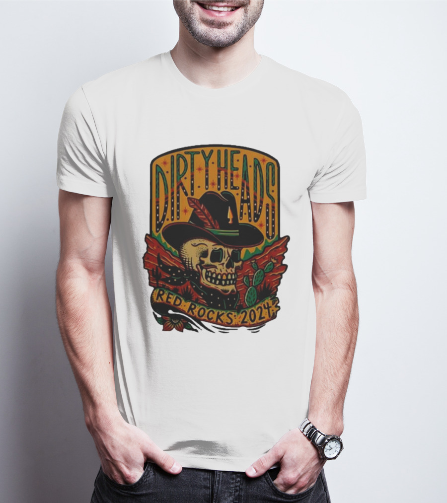 DIRTY HEADS Red Rocks 2024 Skull Cactus Desert Scene T-Shirt