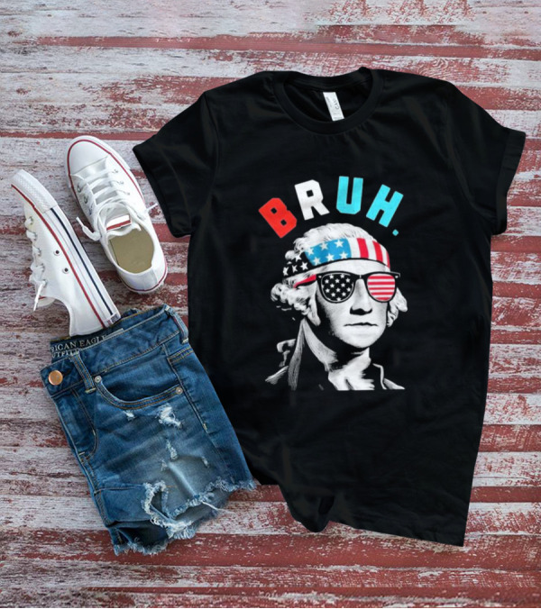 George Washington Bruh 4th Of July 2024 American Flag Glasses Bandana T-Shirt