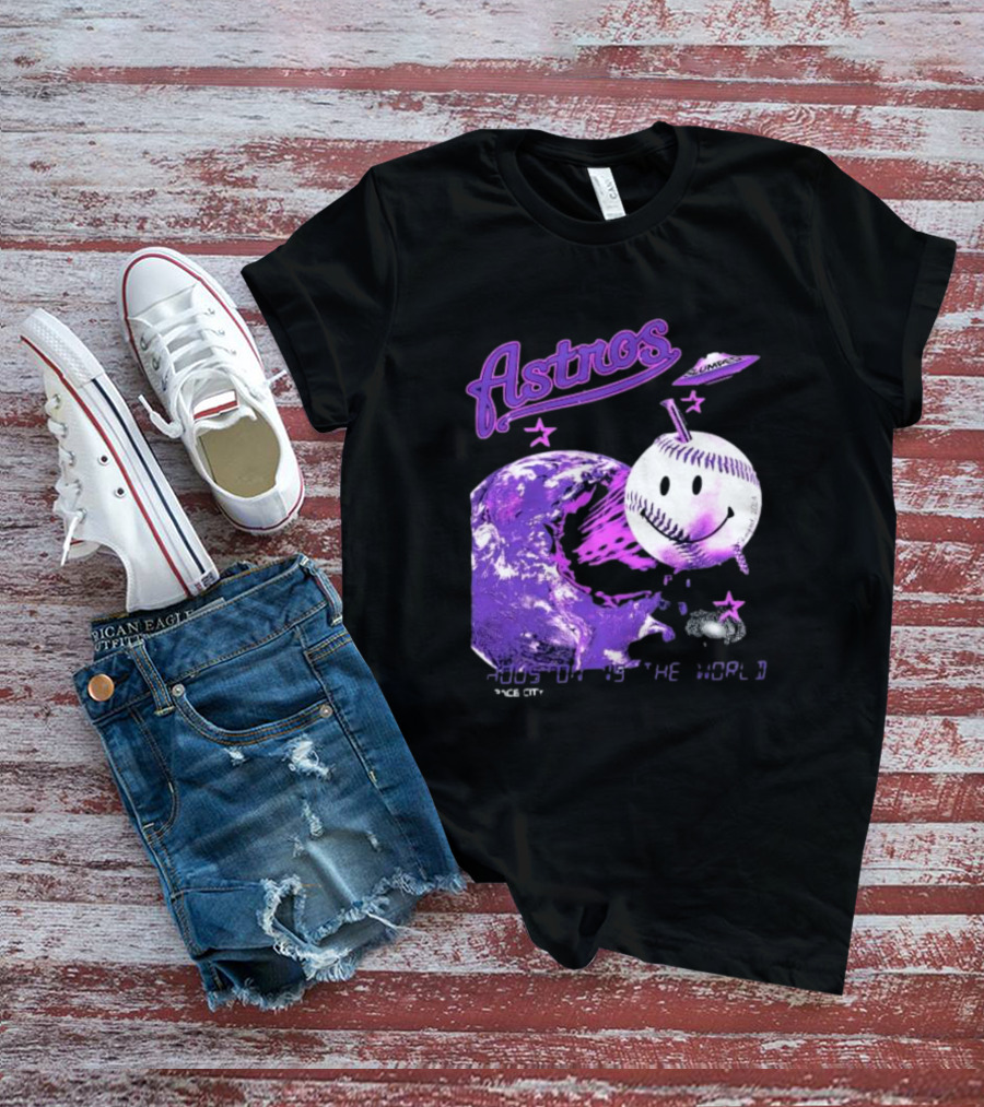 Astros Houston Cosmic Baseball World Space City Iconic Smiley Planetary Galaxy T-Shirt