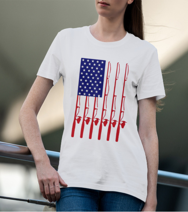 Fathers Day Fishing American Flag T-Shirt