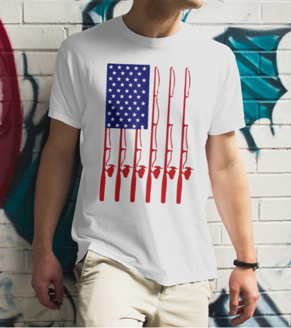 Fathers Day Fishing American Flag T-Shirt
