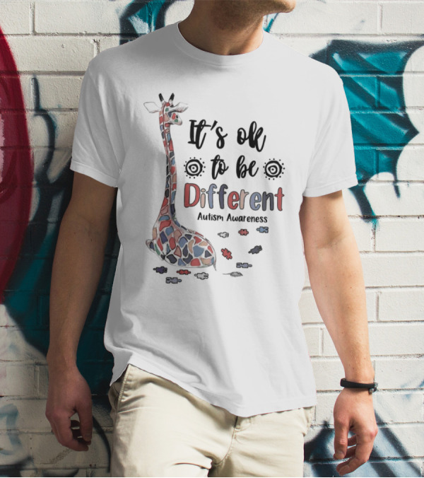 It's Ok To Be Different Giraffe Autism Awareness T-Shirt