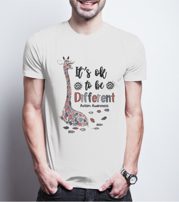 It's Ok To Be Different Giraffe Autism Awareness T-Shirt