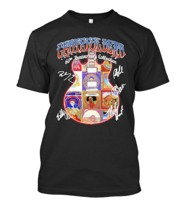 Grateful Dead 60th Anniversary Collection Guitar Art With Band Signatures T-Shirt