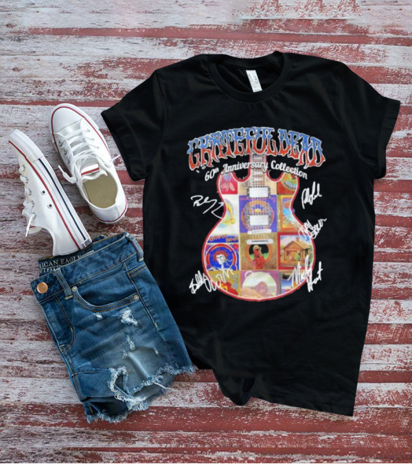 Grateful Dead 60th Anniversary Collection Guitar Art With Band Signatures T-Shirt