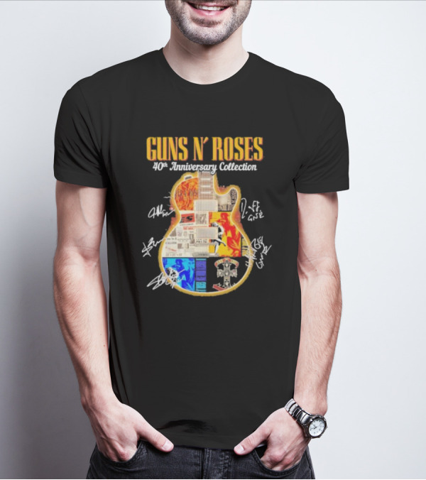 Guns N’ Roses 40th Anniversary Collection Guitar With Signatures And Album T-Shirt