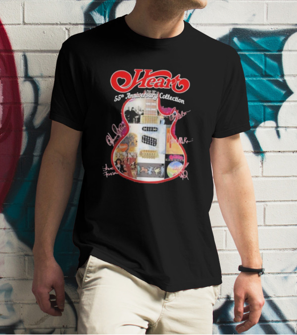Heart 55th Anniversary Collection Guitar With Signatures And Album T-Shirt