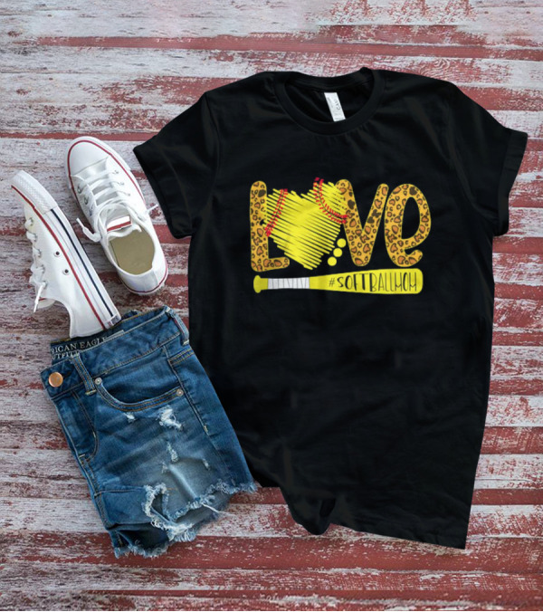 Love Leopard Softball Mom T-Shirt
