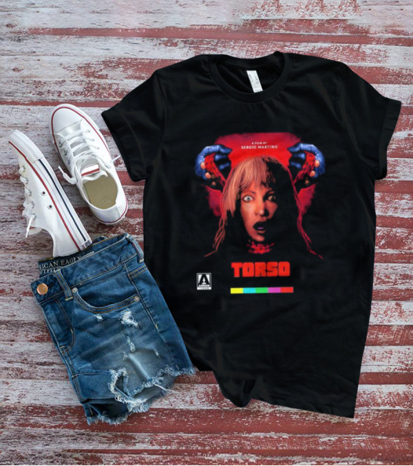 A Film By Sergio Martino Torso Horror Classic With Frightened Woman And Hands In Red And Blue T-Shirt