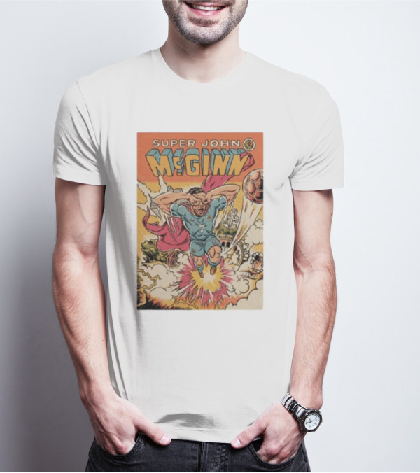 Super John McGinn Flying Hero Soccer Explosion Action Comic T-Shirt