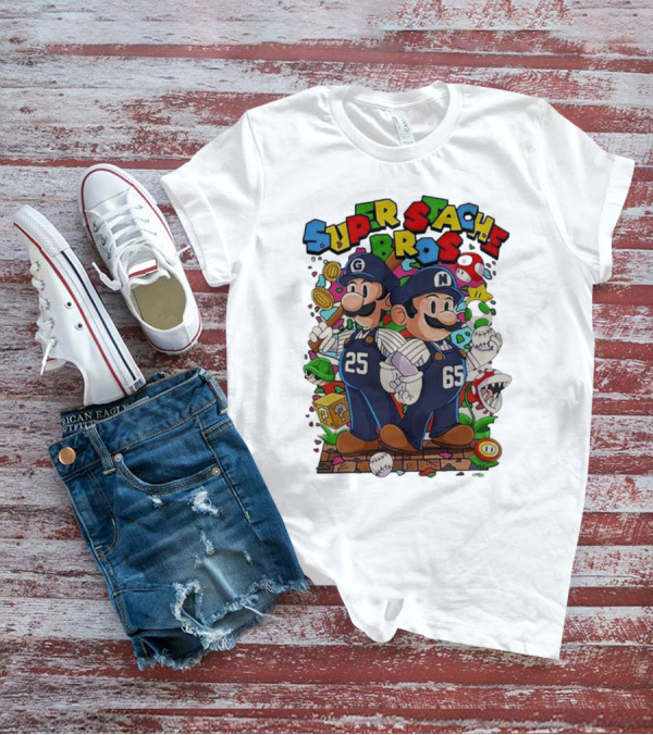 Super Stache Bros Numbers 25 And 65 Baseball Mario T-Shirt