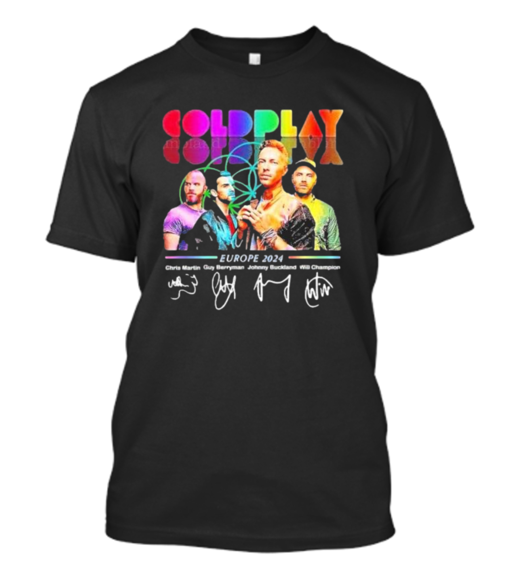 Coldplay Europe 2024 Chris Martin Guy Berryman Jonny Buckland Will Champion Signatures T-Shirt