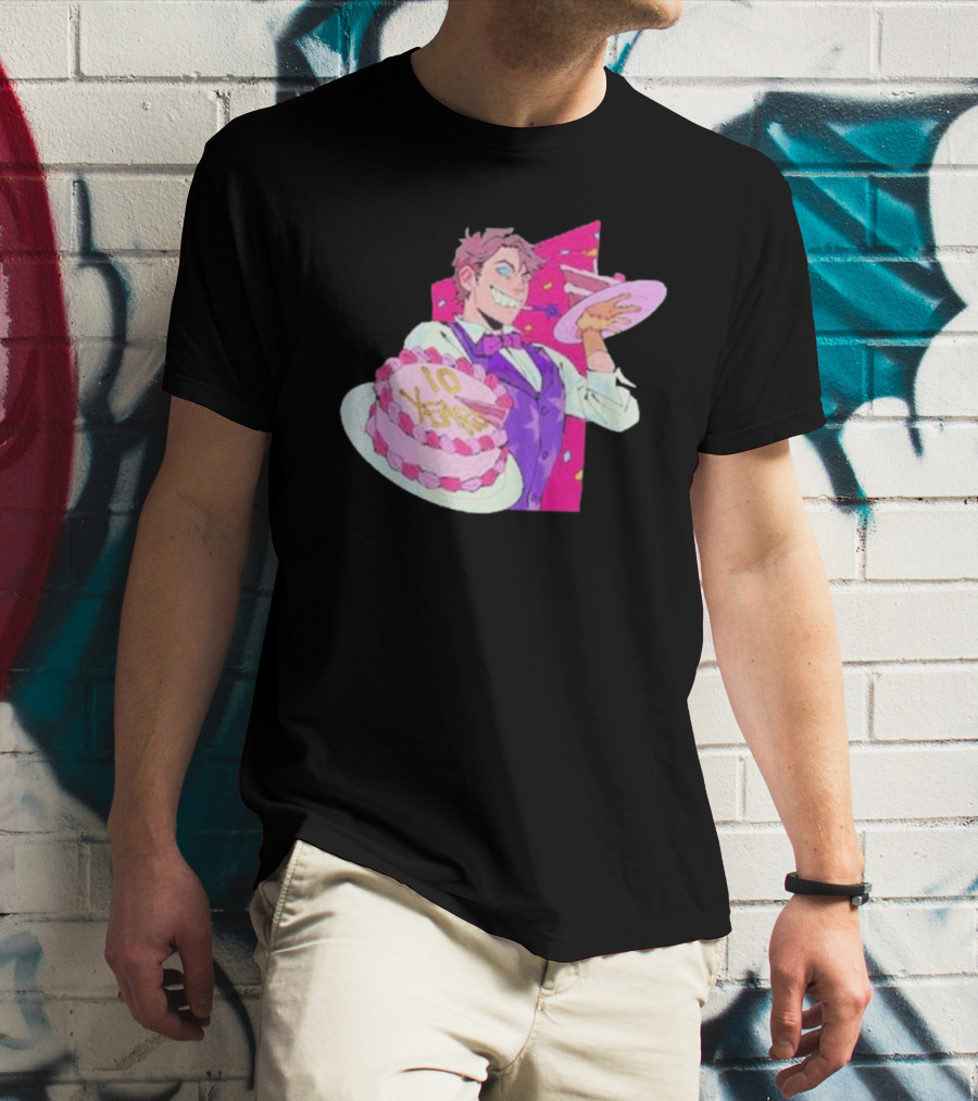Dawko’s 10 Year Anniversary Celebration With Cake And Festive Character T-Shirt
