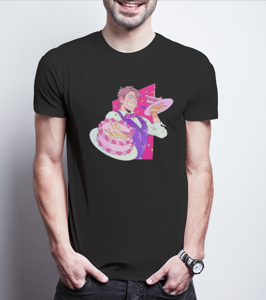Dawko’s 10 Year Anniversary Celebration With Cake And Festive Character T-Shirt