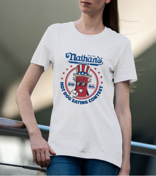 Nathan's Famous Hot Dog Eating Contest Uncle Sam Red Character T-Shirt