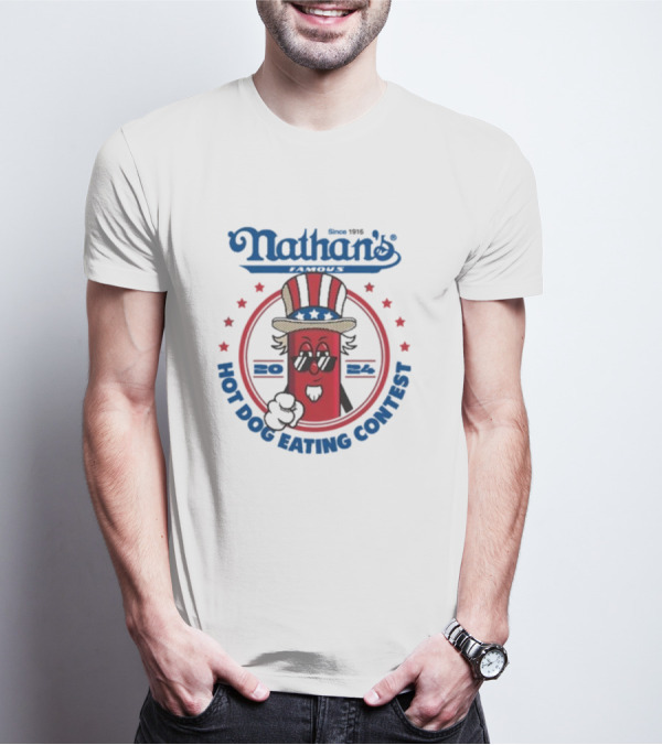 Nathan's Famous Hot Dog Eating Contest Uncle Sam Red Character T-Shirt