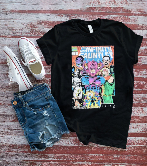 The Infinity Gauntlet Marvel Comics Cover Featuring Iconic Characters Galactus And Artistry T-Shirt