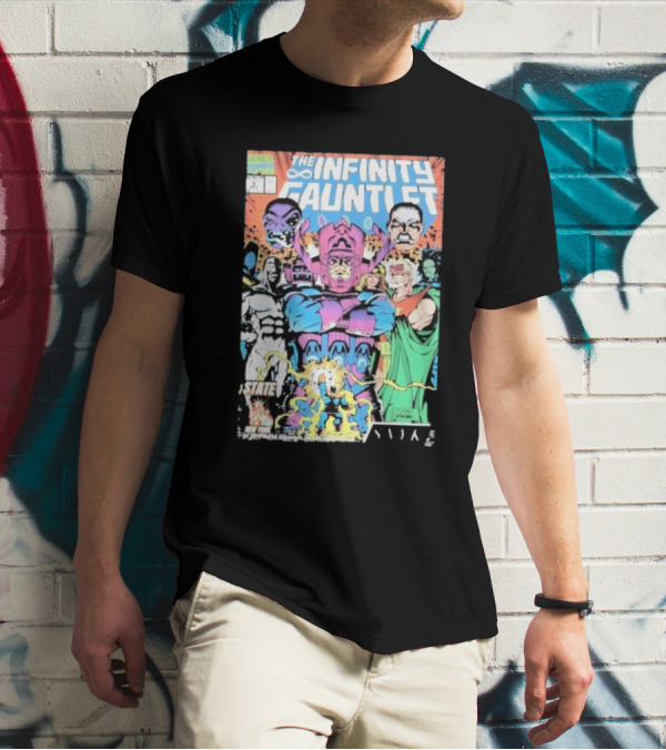 The Infinity Gauntlet Marvel Comics Cover Featuring Iconic Characters Galactus And Artistry T-Shirt