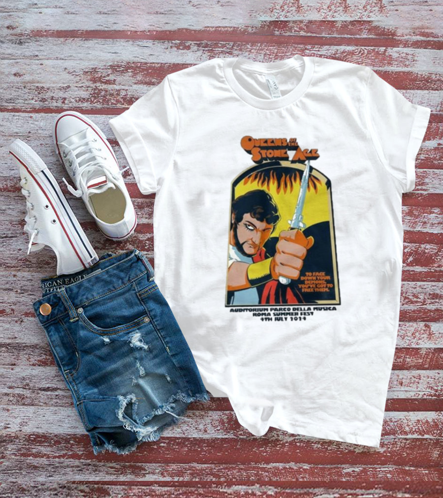 Queens Of The Stone Age Summer Festival 2024 Rome Auditorium Parco Della Musica Vintage Comic T-Shirt