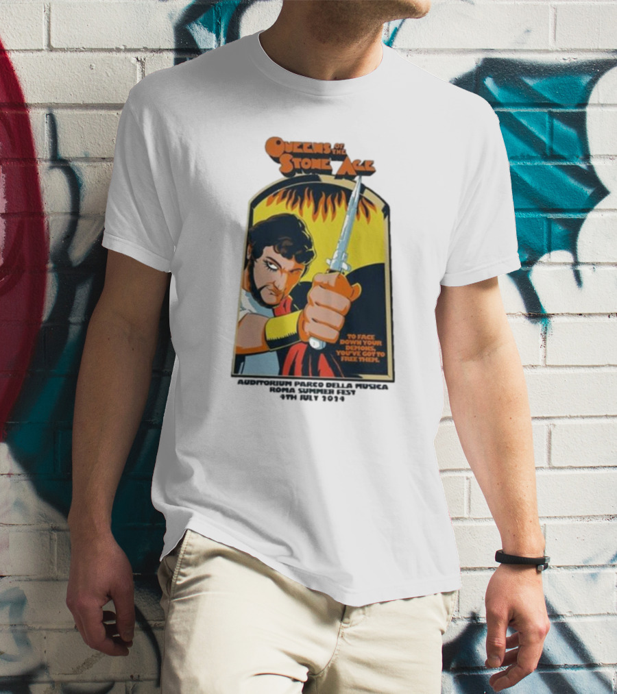 Queens Of The Stone Age Summer Festival 2024 Rome Auditorium Parco Della Musica Vintage Comic T-Shirt