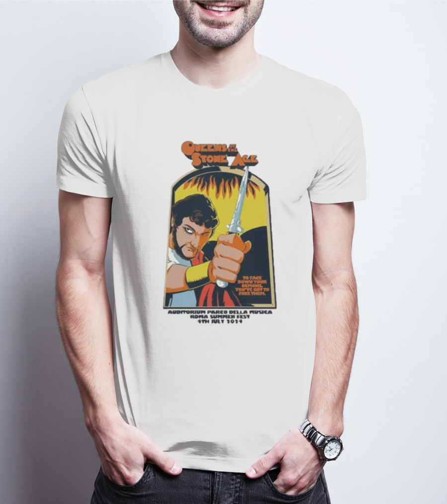 Queens Of The Stone Age Summer Festival 2024 Rome Auditorium Parco Della Musica Vintage Comic T-Shirt