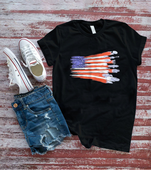 Sci-fi Spaceships Forming American Flag With Rebel T-Shirt