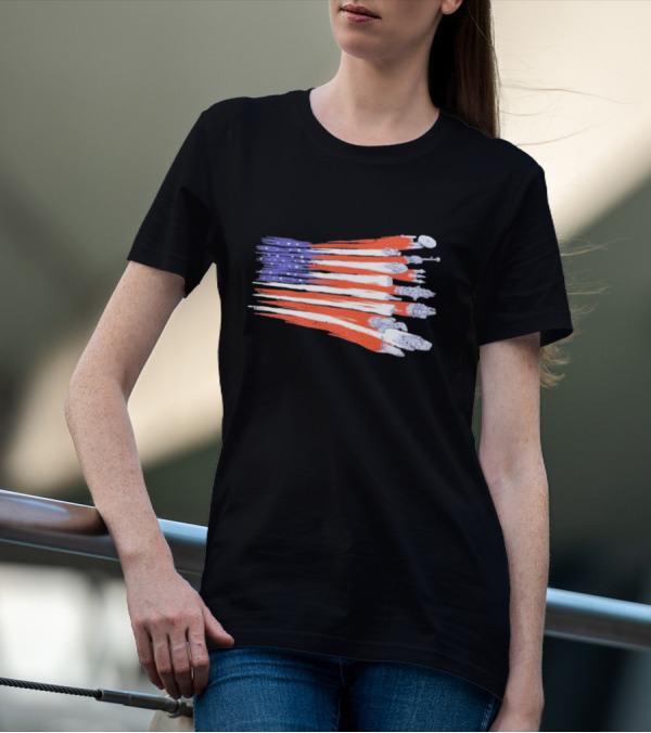 Sci-fi Spaceships Forming American Flag With Rebel T-Shirt