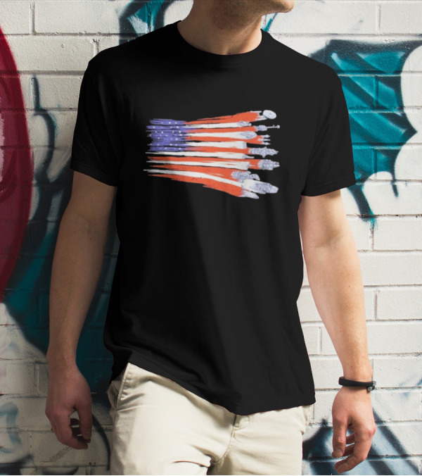 Sci-fi Spaceships Forming American Flag With Rebel T-Shirt
