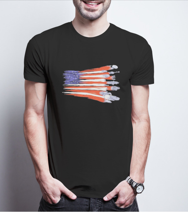 Sci-fi Spaceships Forming American Flag With Rebel T-Shirt