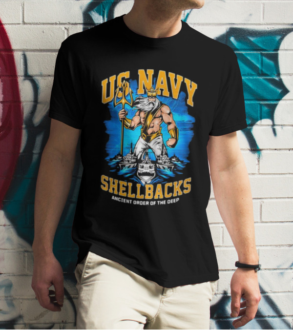US Navy Shellbacks Poseidon Ancient Order Of The Deep With Battleship T-Shirt