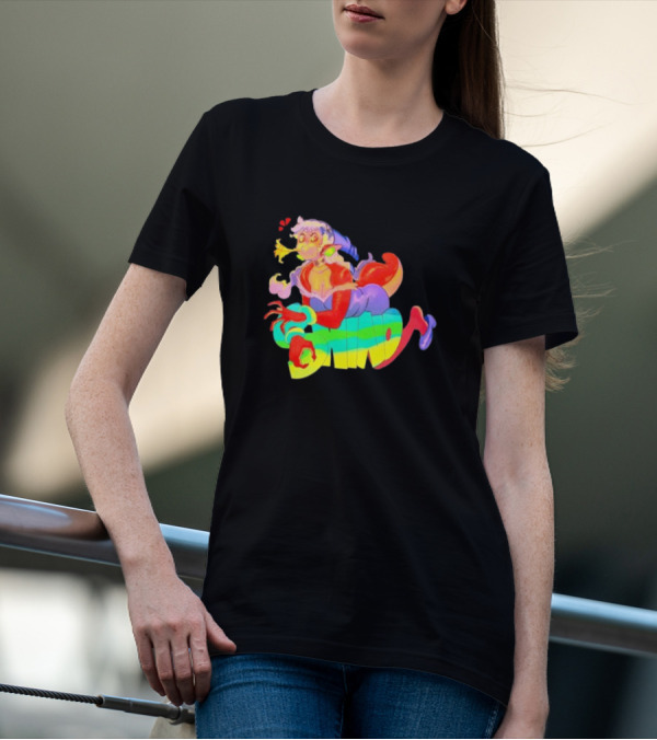 Shinto Decals Vibrant Dragon Monster Girl With Rainbow CHINO Text T-Shirt