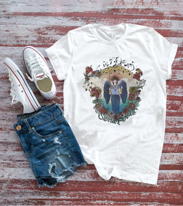 Sierra Ferrell Trail Of Flowers Angelic Winged Figure Surrounded By Floral Frame T-Shirt
