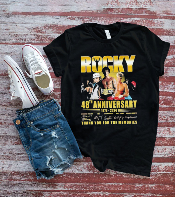 Rocky 48th Anniversary 1976-2024 Sylvester Stallone Carl Weathers Burt Young Burgess Meredith T-Shirt