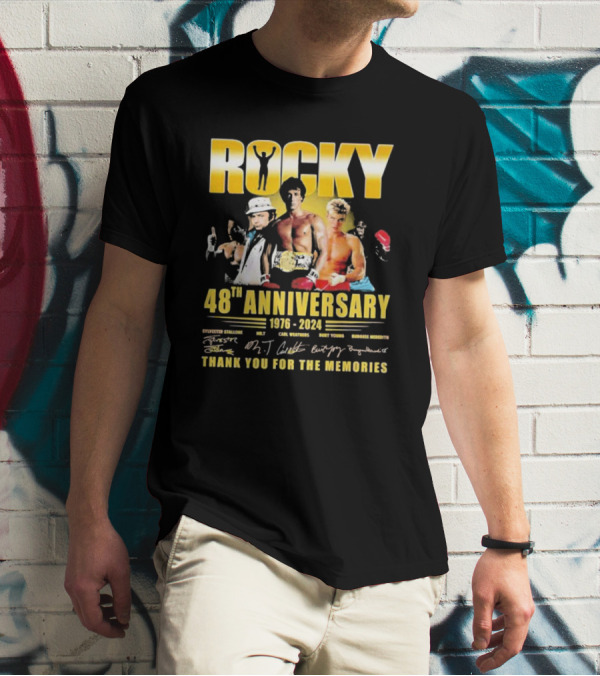 Rocky 48th Anniversary 1976-2024 Sylvester Stallone Carl Weathers Burt Young Burgess Meredith T-Shirt