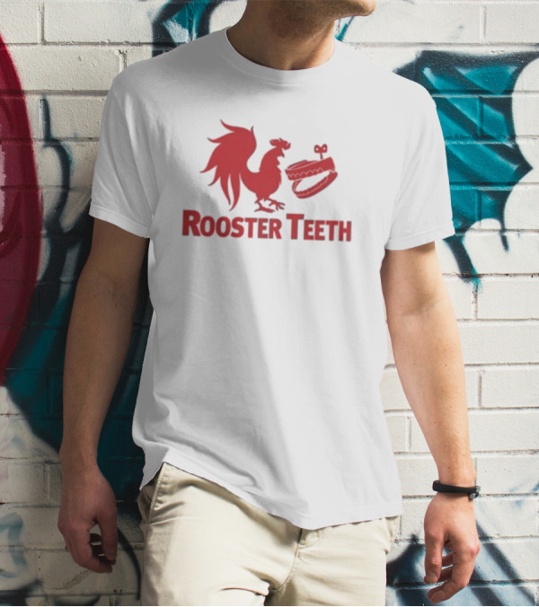 Rooster Teeth Red Rooster And Wind-Up Chattering Teeth T-Shirt