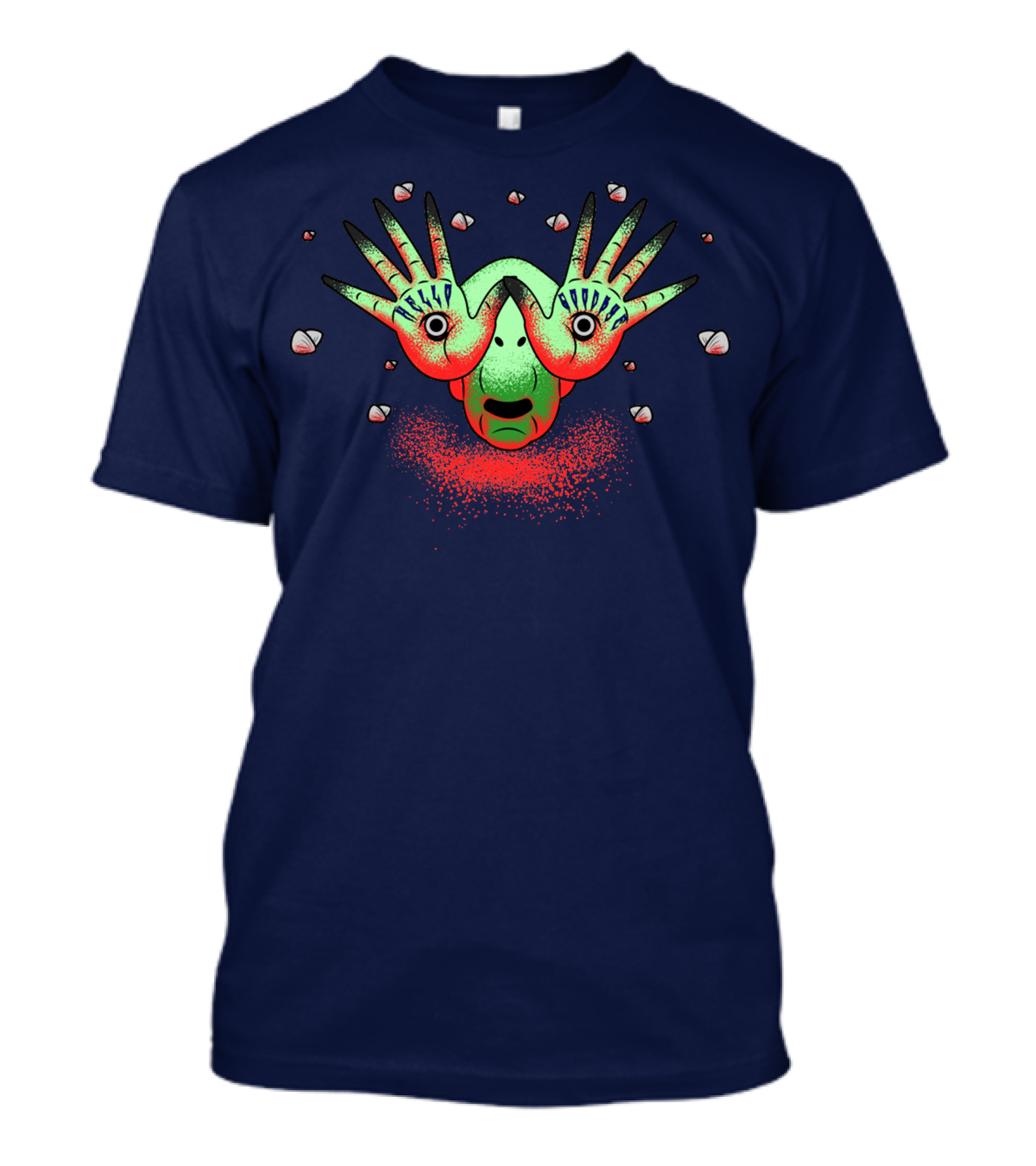 Halloween Gift Creepy Eyeball Creature With Hello Goodbye Hands T-Shirt