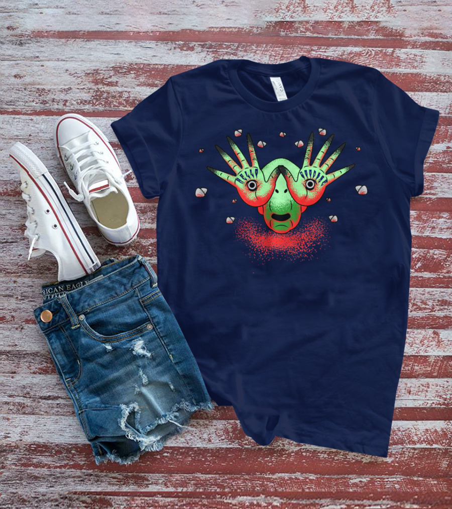 Halloween Gift Creepy Eyeball Creature With Hello Goodbye Hands T-Shirt