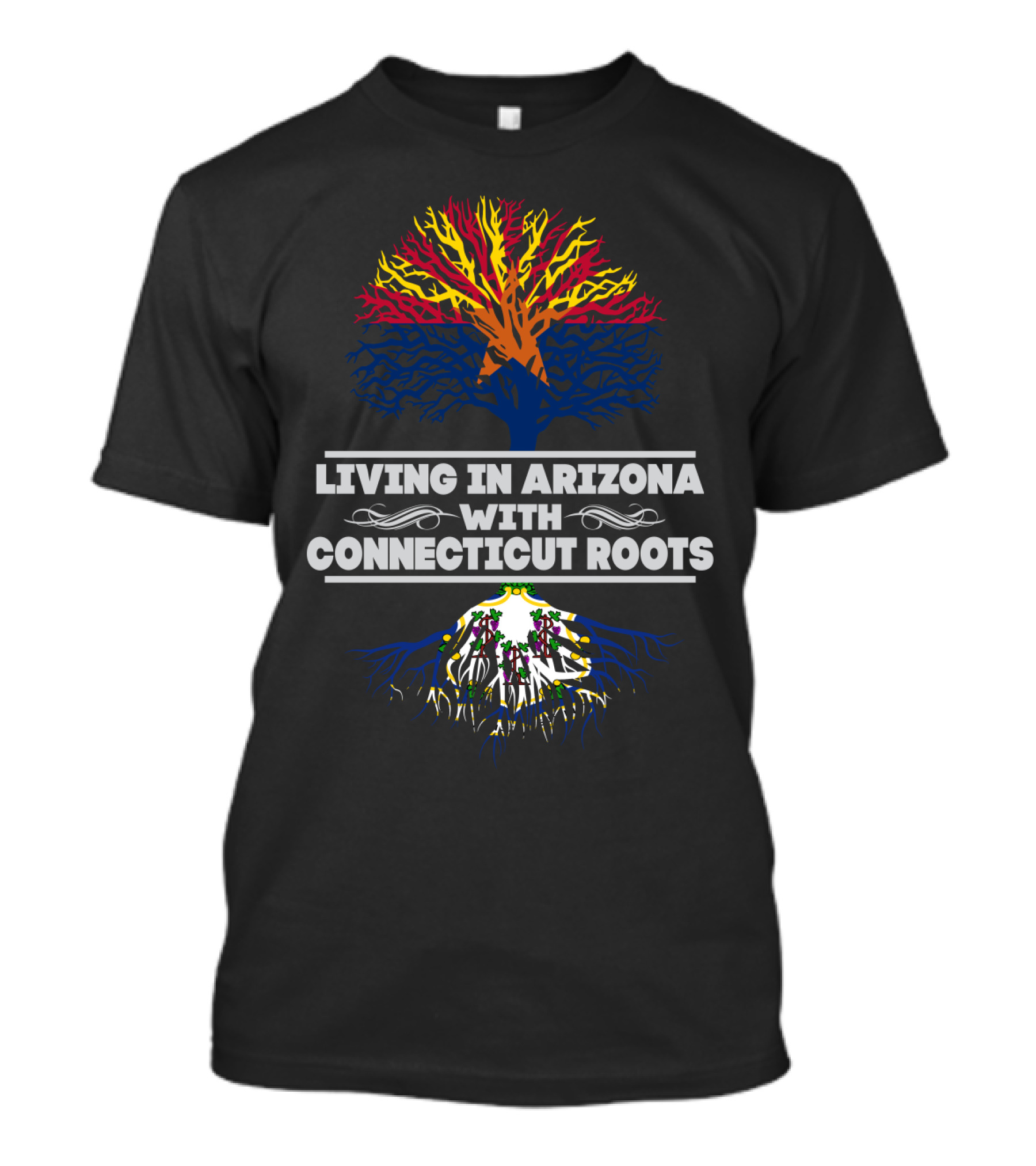 Living In Arizona With Connecticut Roots Vibrant Dual-State Tree T-Shirt