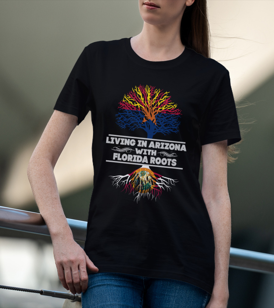 Celebrating State Pride: Living In Arizona With Deep Florida Roots And Bold Colorful Tree T-Shirt