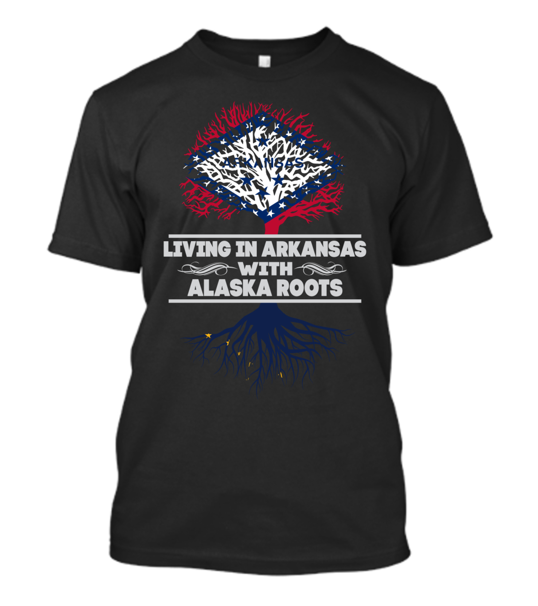 Living In Arkansas With Alaska Roots Patriotic Tree T-Shirt
