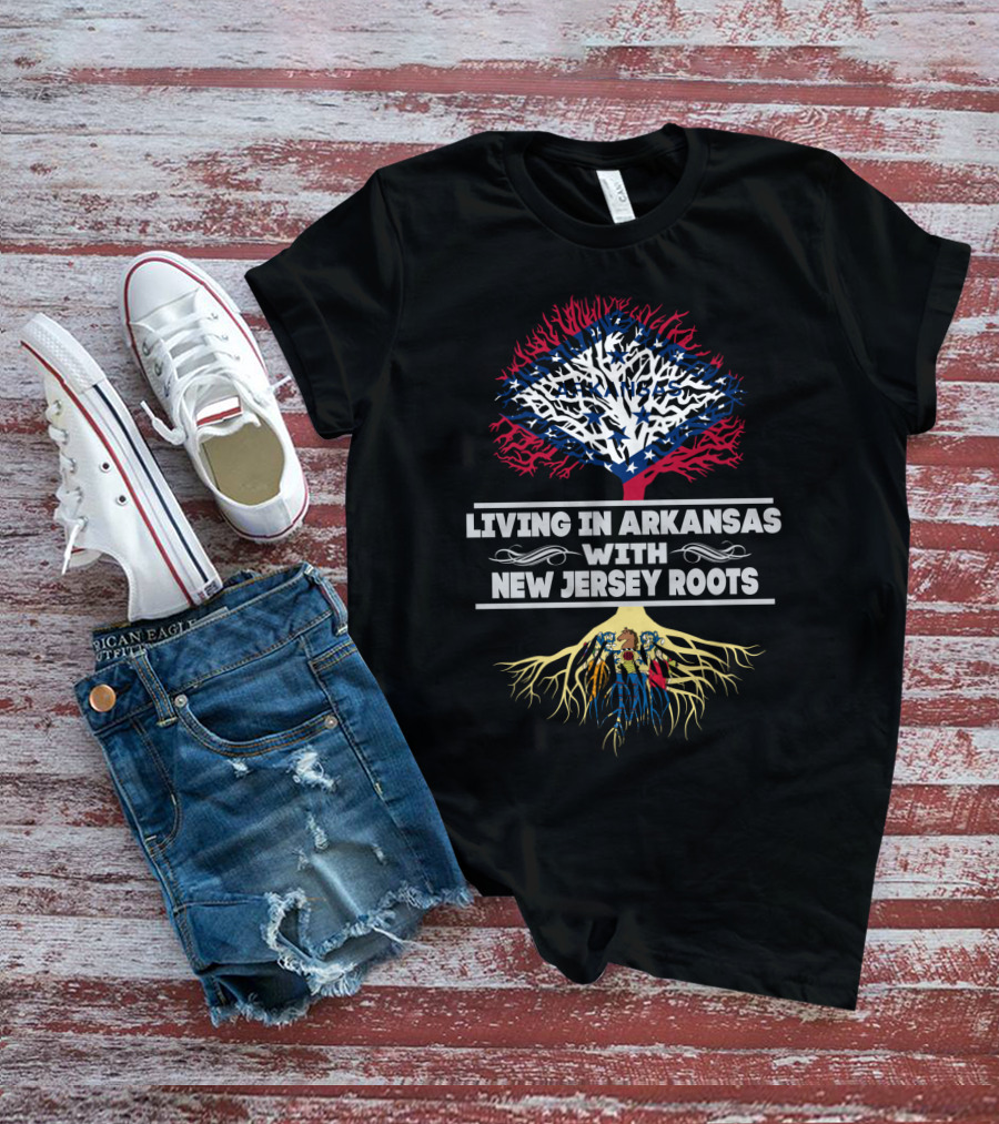 Living In Arkansas With New Jersey Roots - Arkansas Flag Tree And Roots T-Shirt