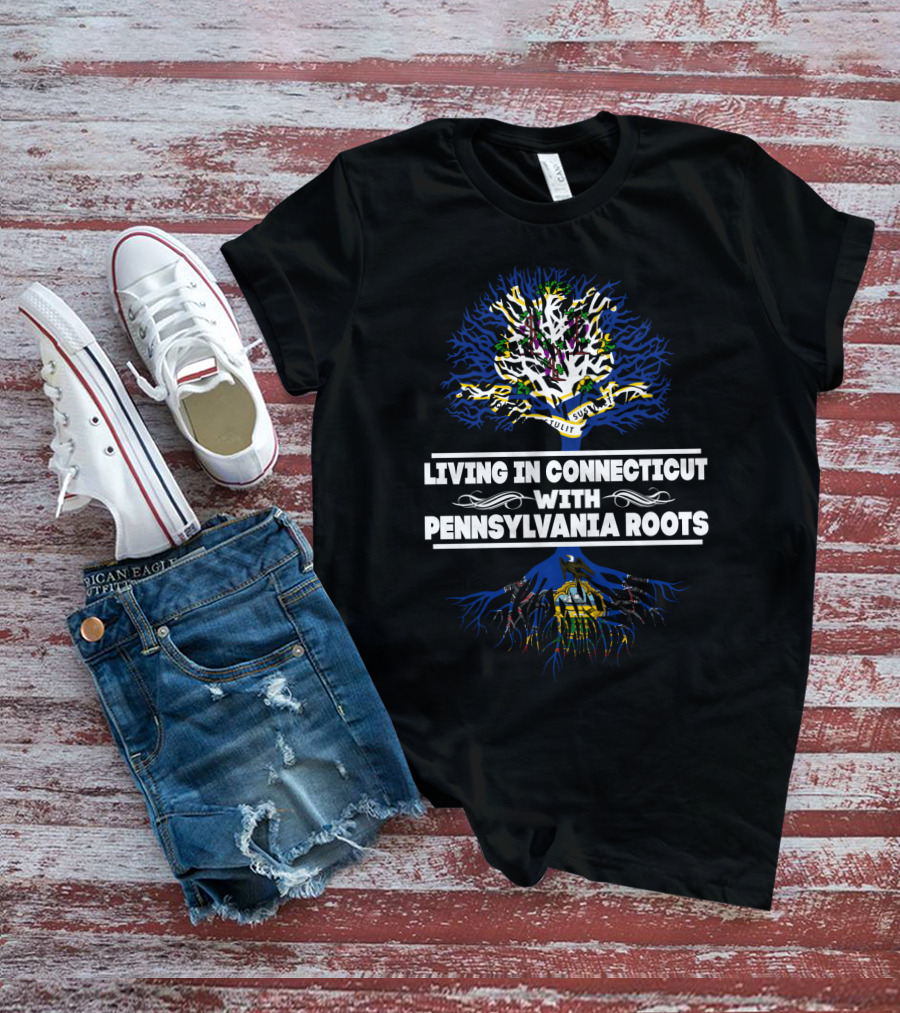 Connecticut Living Pennsylvania Roots Tree Design With Flag Elements T-Shirt