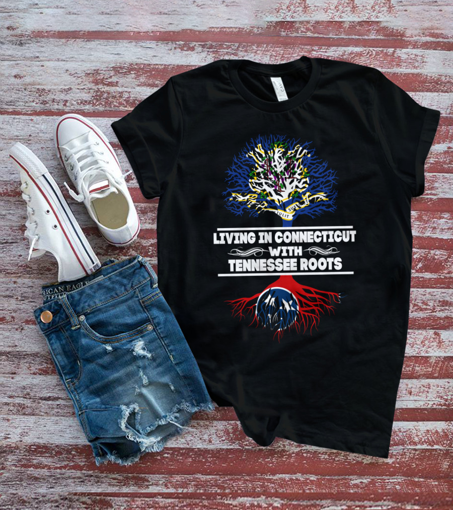 Connecticut Living Embracing Tennessee Roots With Tree And Colorful State Flags T-Shirt