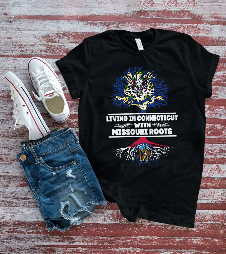 Connecticut Living Embracing Deep Missouri Roots With State Flags Tree Symbolism T-Shirt