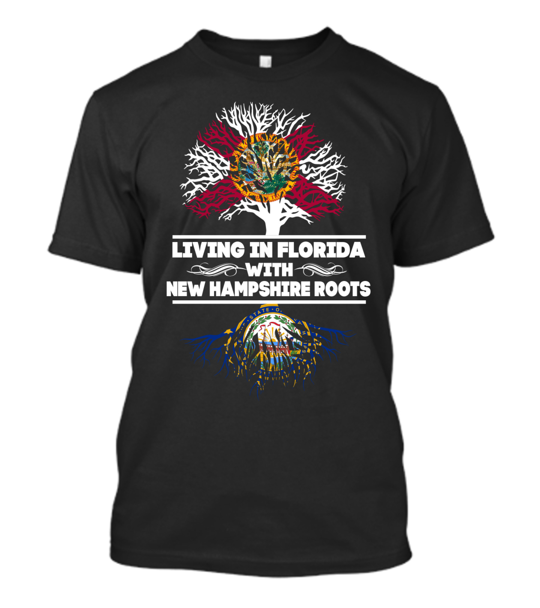 Living In Florida With New Hampshire Roots State Flags And Tree T-Shirt