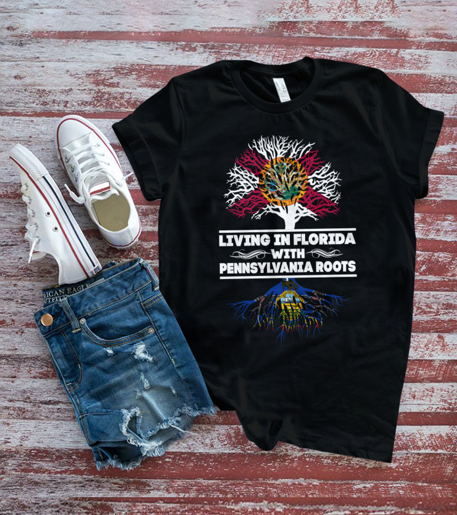 Living In Florida With Pennsylvania Roots Sun And Tree Emblem T-Shirt